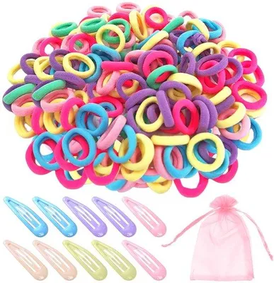 Zdjęcie produktu dla Bawełniana gumka do włosów dla dziewczynek o długości 4,5 cm z 10 spinkami