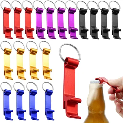 Immagine prodotto di Portachiavi apribottiglie in alluminio - Set da 20 - Portachiavi apribottiglie per bar - Apribottiglie per birra fai-da-te con portachiavi - 5 colori