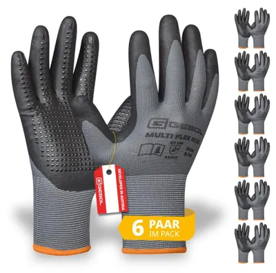 Produktbild von Gebol Multi Flex Eco Arbeitshandschuhe, 6 Paar, Gr. 8/M, Nitril-Grip, EN388