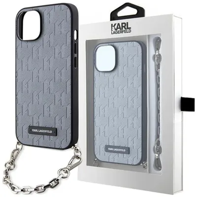 Produktbild von Karl Lagerfeld Klhcp14Ssacklhpg Etui Für Iphone 14 - Silber Saffiano Monogramm Kette