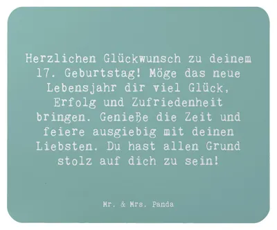 Produktbild von Mr. & Mrs. Panda Mousepad Spruch 17. Geburtstag - Meeresbrise - Geschenk, mauspad pc, Geburtstagsgeschenk, Erwachsenwerden, Mouse Pad, Zufriedenheit, Liebsten, computer