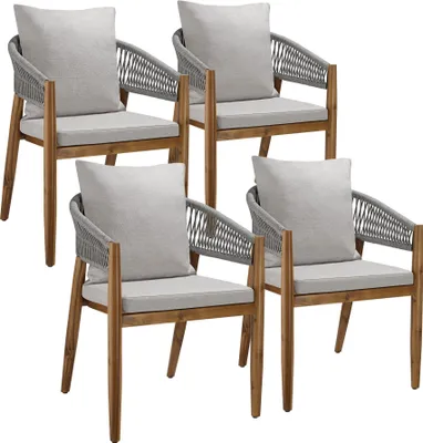 Image de Chaise de jardin MANACOR au design corde - grège, Lot de 4
