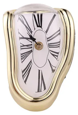 Produktbild von Schmelzende Uhr aus Kunststoff, Retro, dekorativ, galvanisierte Metallfarbe, Schreibtisch, Tisch für Büro, golden