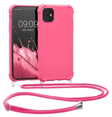 Produktbild von kwmobile Necklace Case kompatibel mit Apple iPhone 11 Hülle - Cover mit Kordel zum Umhängen - Silikon Schutzhülle Neon Pink
