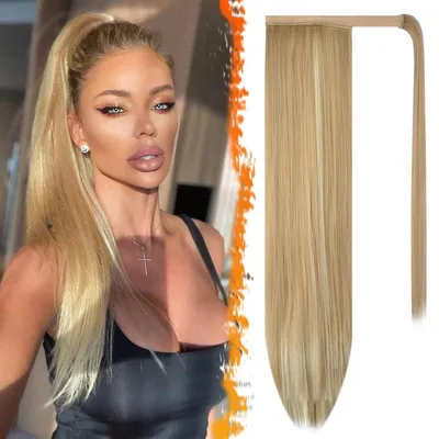 Productafbeelding van Haarverlenging paardenstaart, wikkelmodel, 66 cm, licht asblond, synthetisch materiaal, met clip