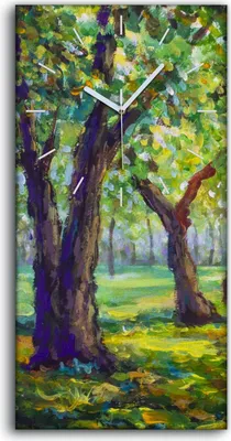 Produktbild von Wanduhr Uhr Wandbild Leinwand Geräuschlos 30x60 Ölgemälde Wald Bäume Natur - weiße Hände