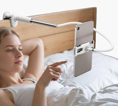 Produktbild von Tablethalterung Zwanenhals, verstellbar, für Geräte 10,9-27,9 cm, flexibler Arm, für das Bett