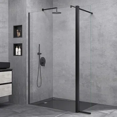 Produktbild von doporro Duschwand 50x200cm Walk-In mit 30cm Nebenteil, 10mm Duschabtrennung schwarz Bremen mit rundem Stabilisator, aus Echtglas ESG-Sicherheitsglas