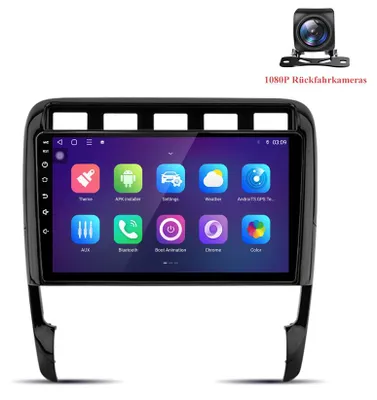 Image de Autoradio Android avec caméra de recul pour Porsche Cayenne 9PA (2002-2010), compatible avec CarPlay et Android Auto sans fil, processeur 8 cœurs, 6 Go de RAM et 128 Go de stockage, navigation GPS 4G LTE, écran de 9 pouces