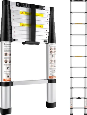 Obrázek produktu pro 3,2M Teleskopický žebřík Neklouzavý skládací žebřík 48x9,5x76,5cm Žebřík se stahováním jedním tlačítkem Víceúčelový žebřík Hliníková slitina Nosnost 170 kg Ideální pro domácí opravy Dekorace Malování stěn