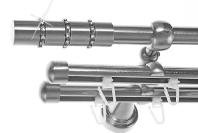 Produktbild von Rohr und Innenlauf Gardinenstange Edelstahl Look, Durchmesser 16mm, Wandträger H14RII, 3-läufig, Länge 540, Endkappe E25