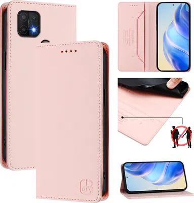 Produktbild von Lederhülle für Oppo A15/A15S/A35 Hülle Flip Brieftasche Kartenfächern Ständer Schutzhülle Pink