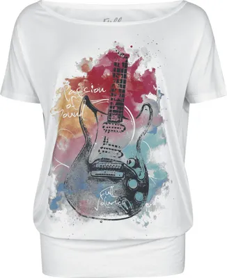 Produktbild von Full Volume by EMP Damen weißes T-Shirt mit Gitarren Frontprint S