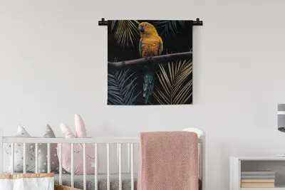 Produktbild von MuchoWow® Wandteppich Wandbehang Vogel - Papagei - Zweig - Blätter 60x60 cm Tapisserie Dekoration Wandtuch - Dekorationen - Wand Decke