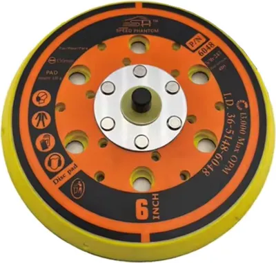 Produktbild von Trade-Shop Ø150mm Klett Schleifteller Stützteller Haftteller kompatibel mit Mirka 916GV48 Backup Pad, 5/16 x 24 Gewinde, hart, 48-Loch