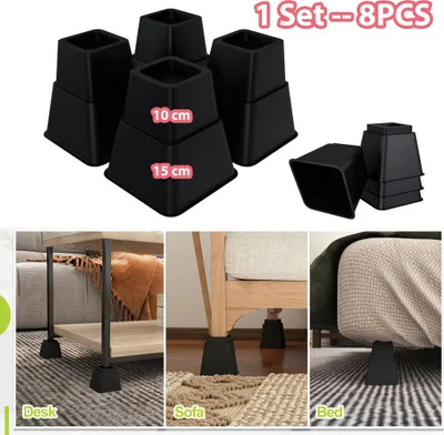 Obrázek produktu pro UISEBRT 8dílná sada podložek pod nábytek - Čtvercové podložky pod nábytek 10 cm a 15 cm - Robustní, protiskluzové, výškově nastavitelné - Pro postele, pohovky, stoly - Praktické rozšíření úložného prostoru a podložky pod nábytek