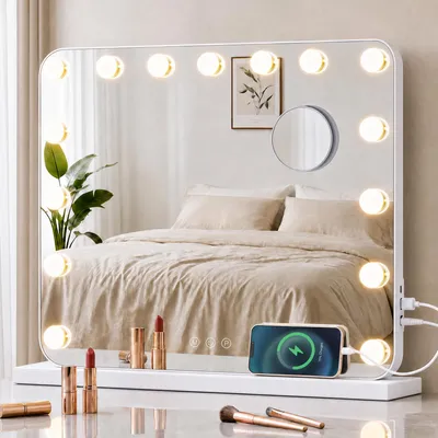 Obrázek produktu pro SONGMICS Hollywood zrcadlo s osvětlením, 15 LED diod, s regulací jasu – rozměry 48L x 58B cm