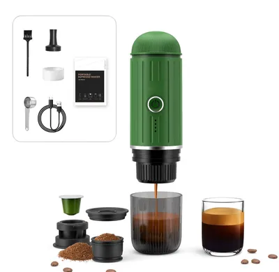 Tragbare Espressomaschine, 12 V, 7500 mAh, Kapseln & Pulver, Camping