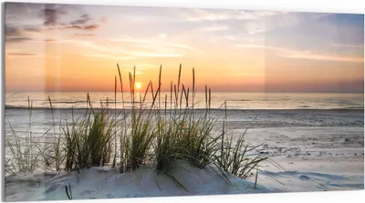 Produktbild von DEQORI Glasbild Echtglas 100x50 cm 'Sonnenuntergang am Strand' Wandbild Bild modern Deko