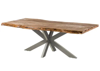 Image de MASSIVMOEBEL24 | Table à manger 220x100 en bois de Sheesham sablé naturel pied central gris FREEFORM 5