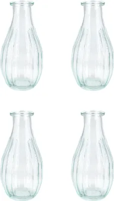Produktbild von Creativery Dekoflasche, Glas klar, gerillt, 14 cm Höhe, 240 ml, 4er Set, ohne Verschluss