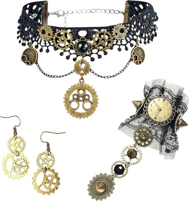 Produktbild von JeVenis Steampunk Damen Steampunk Accessoires Gothic Damen alskette Spitze Gotisch Choker Halskette Armbänder Steampunk Ohrringe Karneval Kostüm