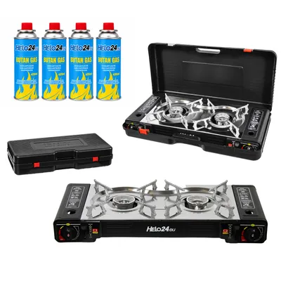 Produktbild von Campingkocher Gaskocher 2 flammig Gasherd 5 kW Outdoor C1 + 4 Gaskartuschen