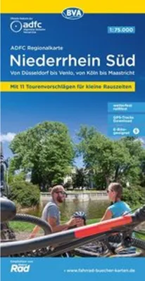 Immagine prodotto di Carta regionale ADFC Niederrhein Süd 1:75.000, con proposte di escursioni giornaliere, resistente agli strappi e alle intemperie, adatta alle e-bike, con incroci, download traccia GPS