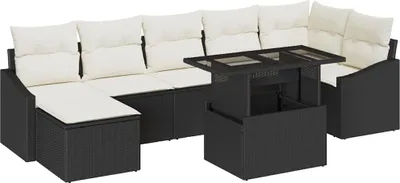 Image de vidaXL Ensemble de canapé de jardin avec coussins 8 pcs noir et crème poly rotin
