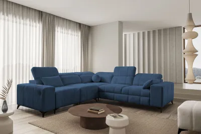 Produktbild von Eckcouch L-Form modern Ecksofa DAFNE III Links / Rechts zur Auswahl - Blau, Dunkelblau -  - IM Sofa