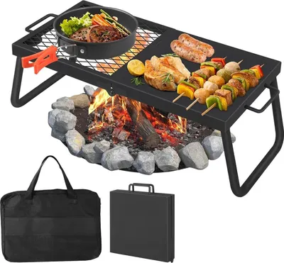 Image de Barbecue pliable pour feu de camp - Grille de cuisson - Grille métallique robuste - Portable - Pour foyer et feu ouvert - Camping en plein air