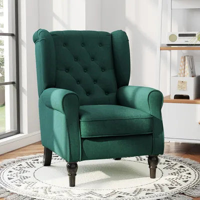 Produktbild von SUGIFT Ohrensessel getuftete Rückenlehne Hochlehner, Relaxsessel Polstersessel Polyester, Dunkelgrün | 86x74x102 cm | bis 160 kg | Eukalyptusholz
