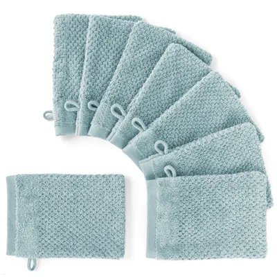 Produktbild von Pure Label 8-TLG Waschhandschuh Waschlappen Set mit Anhängeschlaufe aus 100% Baumwolle, saugstarkund weich | 8 Waschlappen 16x21cm, Türkis - Blau