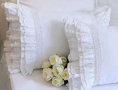 Immagine prodotto di Omgoods - Federe decorative con volant e ricami, 40 x 80 cm - Set da 2