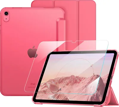 Produktbild von Fintie Hülle mit Schutzfolie für iPad A16 11. Generation 11 Zoll 2025 & iPad 10. Generation 10,9 Zoll 2022 – Ultradünne Stand-Schutzhülle mit Hart-PC Transparenter Rückseite, Pink