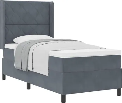 Obrázek produktu pro vidaXL Postel se skříňovou pružinou a čelem tmavě šedá 90 x 190 cm sametová