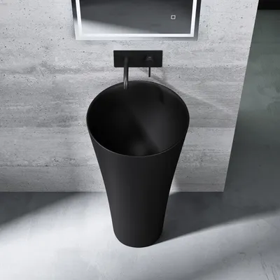 Produktbild von Mai & Mai Design Standwaschbecken in Schwarz Matt aus Mineralguss Waschbecken Standwaschtisch Waschtisch Waschplatz BTH: 42x42x85 cm Col33