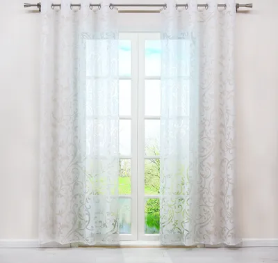 Produktbild von Joyswahl Vorhang Voile Gardinen mit Ösen Transparent Fensterschals mit Ausbrennermuster Landhausstil Wohnzimmer Weiß HxB 175x140 cm 1 Stück