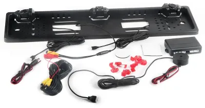 EU-Kennzeichenrahmen mit Rückfahrkamera, 12 LED, Parksensor-Set