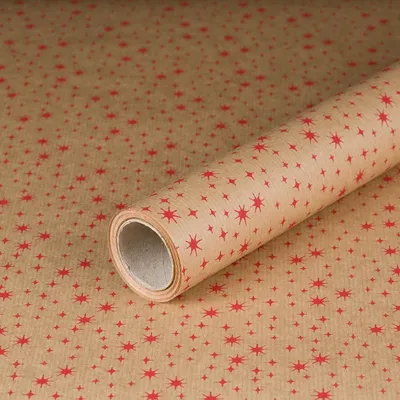 Image de Papier cadeau pour Noël, étoiles, rouge, 0,70 x 10 m - Papier de Noël