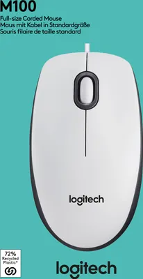 Produktbild von Logitech Maus M100 optisch mit Kabel 3 Tasten 1000 dpi weiß 910-006764