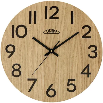 Produktbild von PRIM Genuine Veneer Wanduhr Holz lautlos Hellbraun/Schwarz 31 cm