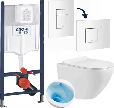 Produktbild von Domotechnika | Wc-Set Geberit - 48X37X37 Cm - Weiß - Soft Close - Hochwertige Hygiene - Profi Unterputzrahmen - mit Knopf