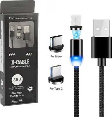 Zdjęcie produktu dla Ecobox Kabel Usb 3W1 Magnetyczny 360 Czarny Iphone Micro Typ-C