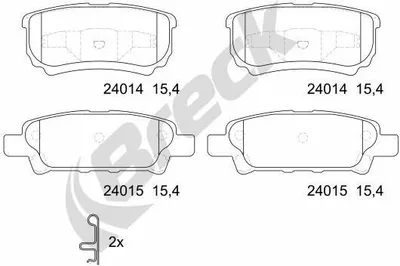 Produktbild von BRECK 24014 00 702 10 Bremsbeläge Satz Hinten Bremsklötze für JEEP COMPASS (MK49) für MITSUBISHI Lancer VIII Schrägheck (CXA) für DODGE