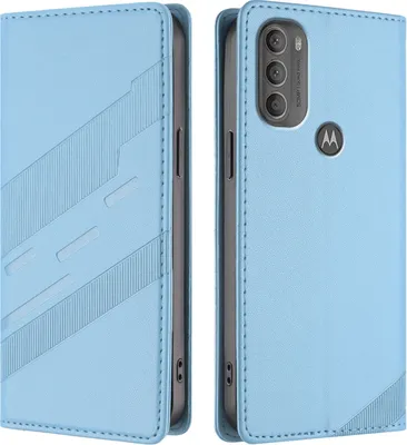 Produktbild von Hülle für Motorola Moto G71 5G, Kunstleder Brieftaschen Handyhülle mit Kartenfach und Standfunktion Hellblau