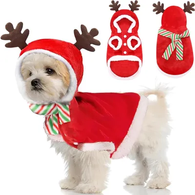 Produktbild von Hunde Katzen Weihnachtskostš¹m, Haustier Rentier Kostš¹m Weihnachten Kleidung Hundekleidung mit Schal, Rot Elch Geweih Katzenkostš¹m Katzenbekleidung Weihnachts Outfit Geschenk fš¹r Klein Hund Katze (M)