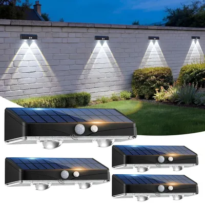 Solar-Zaunleuchten 4er-Pack, Bewegungsmelder, IP65, kaltweiß