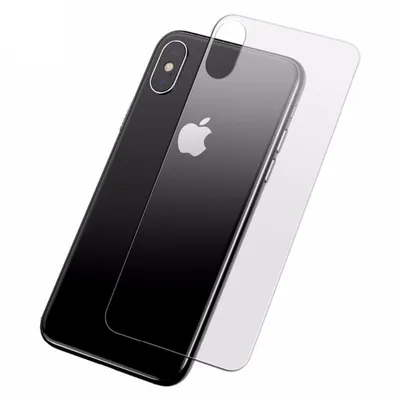 A black iPhone is shown with a clear protective glass sheet placed over its back.