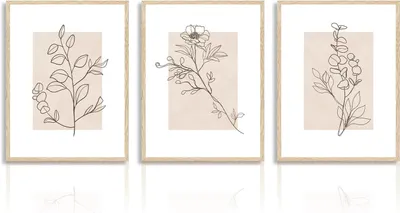 Image de Ensemble de 3 posters décoratifs, couleur beige, motif botanique, dimensions 30x40 cm, idéal pour une chambre